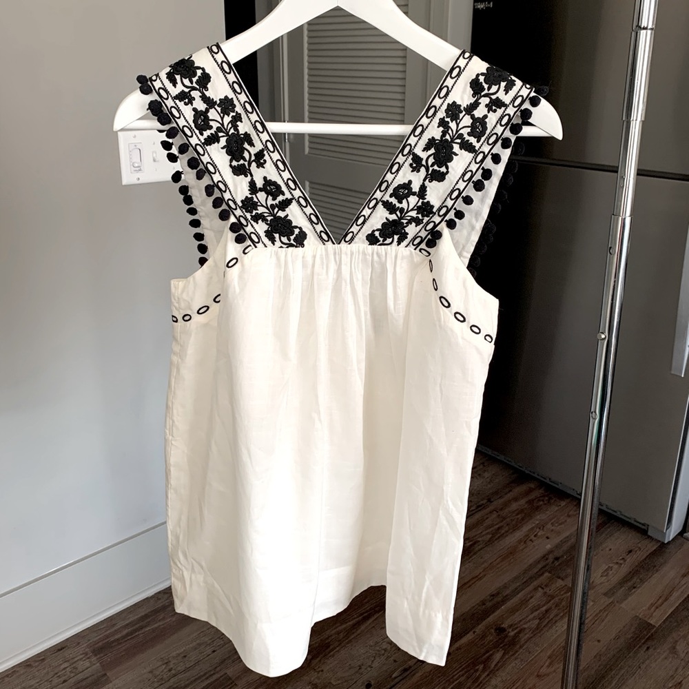 New J. Crew Embroidered Pom Pom Tank Top
